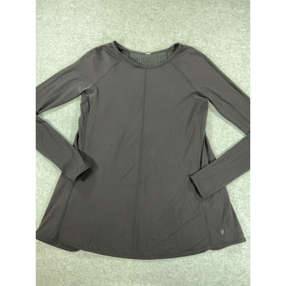 Lululemon Pleated Back Long Sleeve Top Black Raglan Thumbholes Activewear 2637